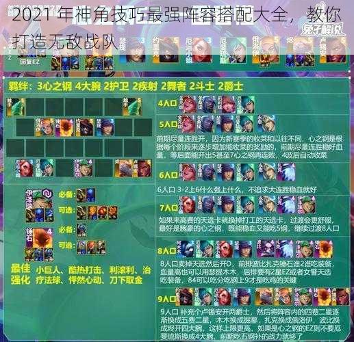 2021 年神角技巧最强阵容搭配大全,教你打造无敌战队
